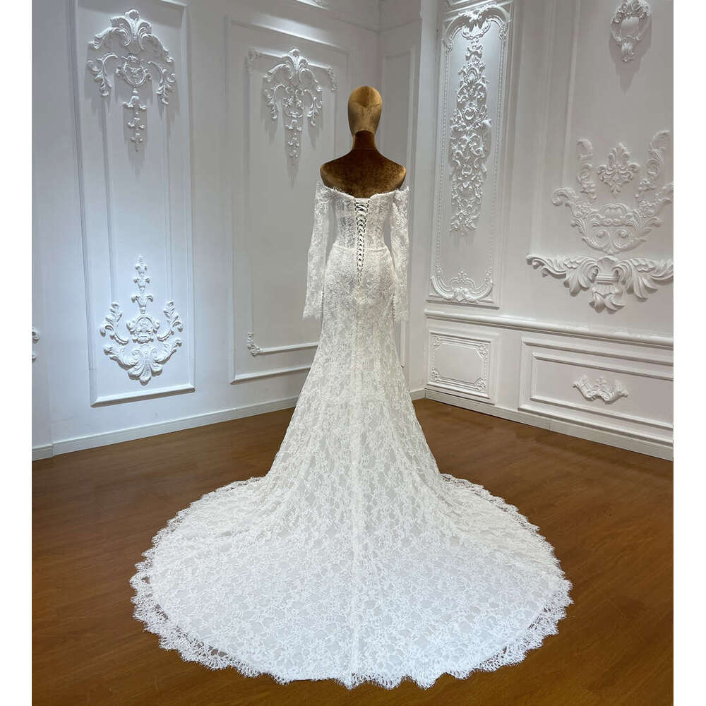 Simple Lace Off The Shoulder Long Sleeve Mermaid Wedding Dress