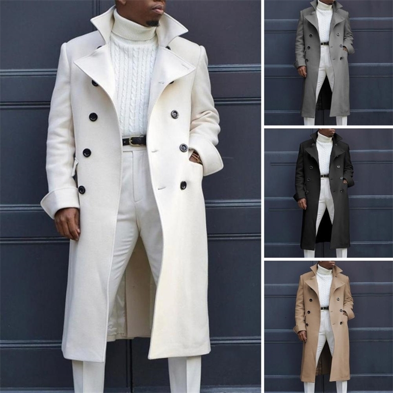 Korean Trend Mens Loose Casual Single-breasted Overcoat Autumn Winter Fashion Long Sleeve Woolen Long Coat 241007