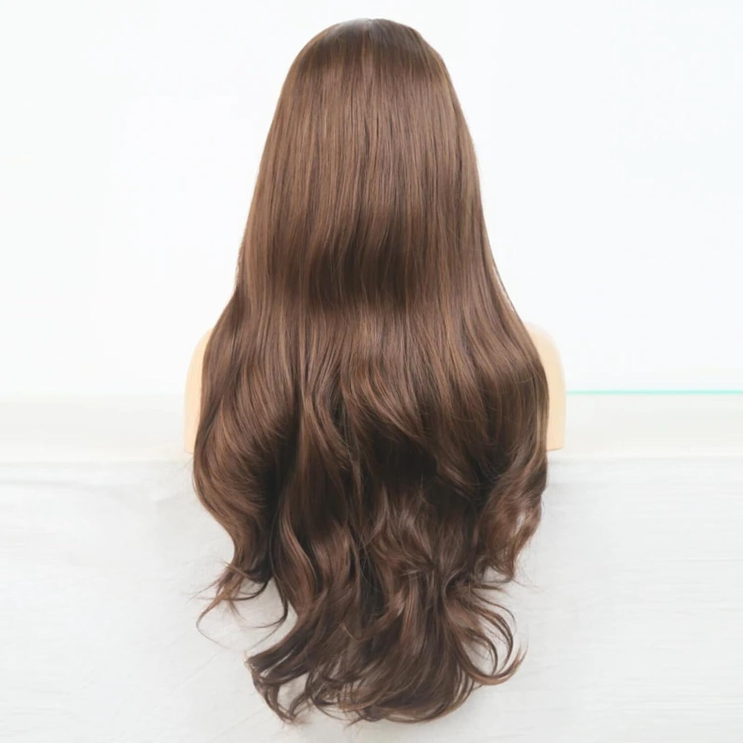 RDY Chocolate Natural Wavy Synthetic Front Wig Glueless Brunette Dark Brown Colored Frontal Lace Wigs for Women