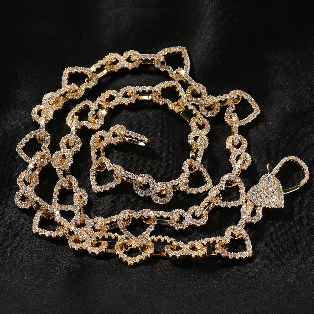 High Quality Lover Heart Shape 8 Cuban Chain Necklace Bracelet 18K Real Gold Plated Jewelry Set