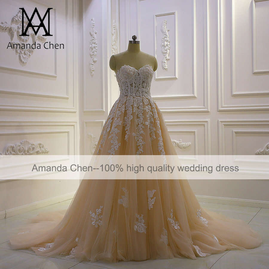 abito da sposa A-e Strapless Lace Applique Beach Casual Wedding dress