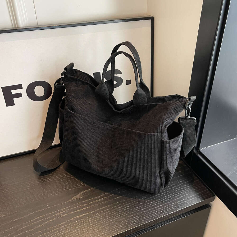 Color Simple Multi-pocket Corduroy Tote Bag, Large-capacity Casual Backpack, Suitable for Outdoor Travel Commuting Work.
