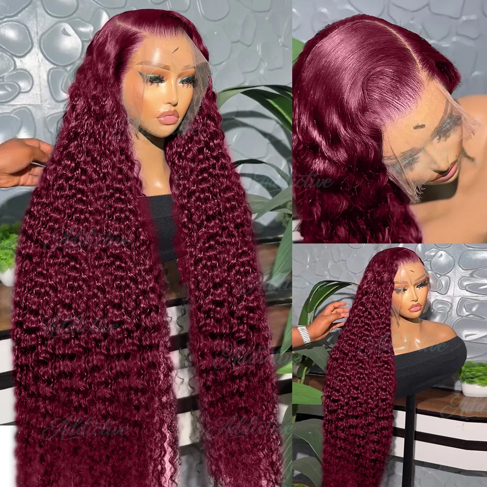 99J Bury Human Hair Curly wigs Colored 13X6 Hd Lace Frontal 13X4 Deep Wave Water Red Wig