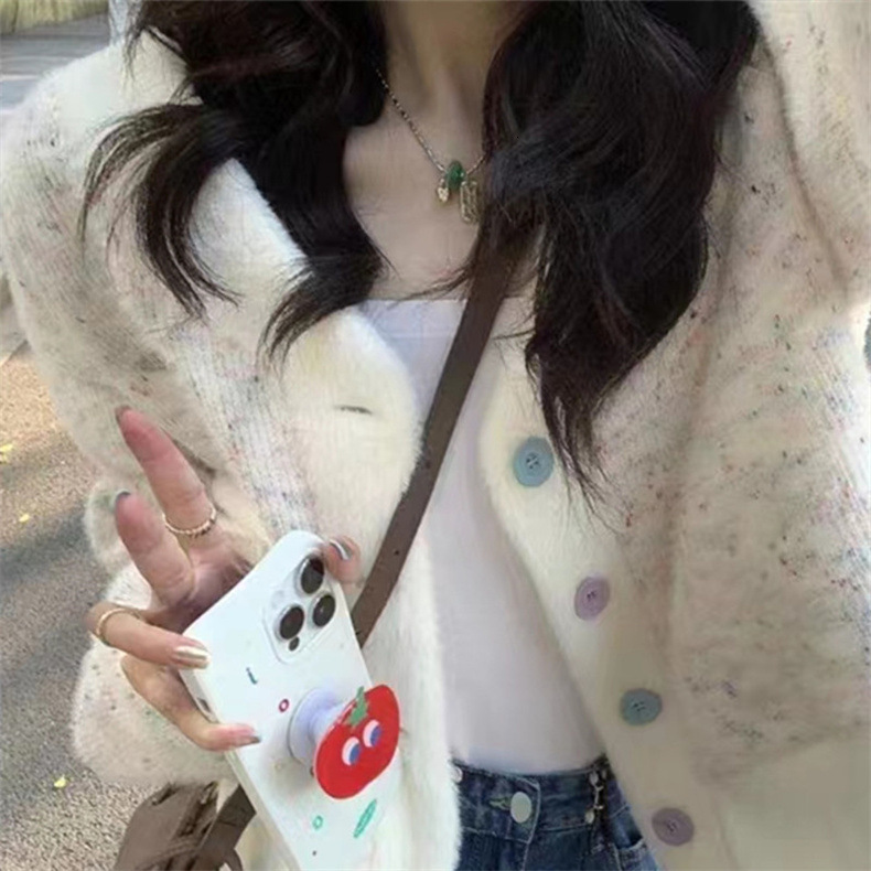 Autumn New Gentle Rainbow Dot Short Jacket Women Soft And Sticky Knitted Sweater Cardigan Versatile Top For Women F1028#42
