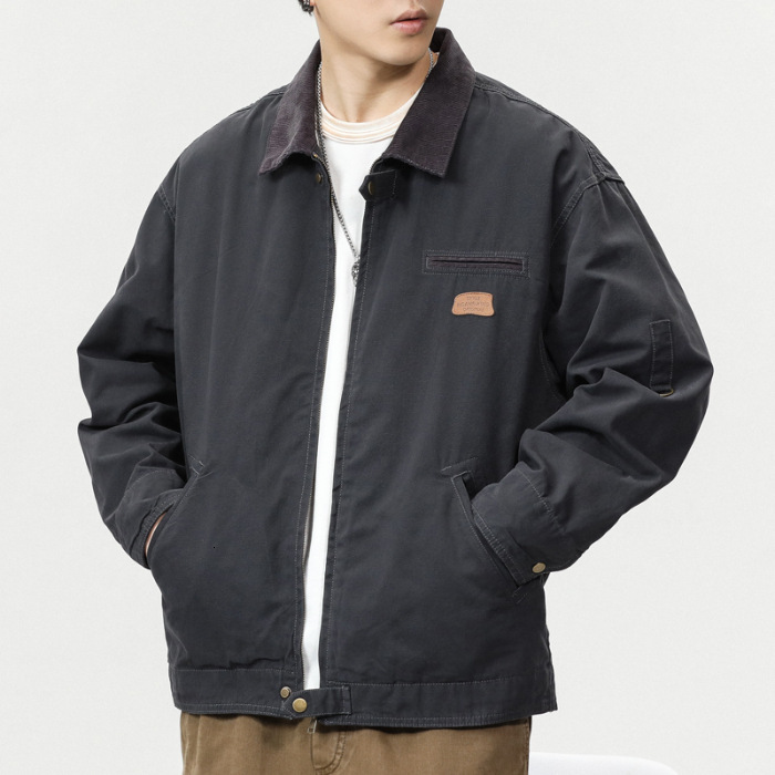 2024 new designer Danbaoni autumn and winter new men's washed zipper lapel long sleeved top