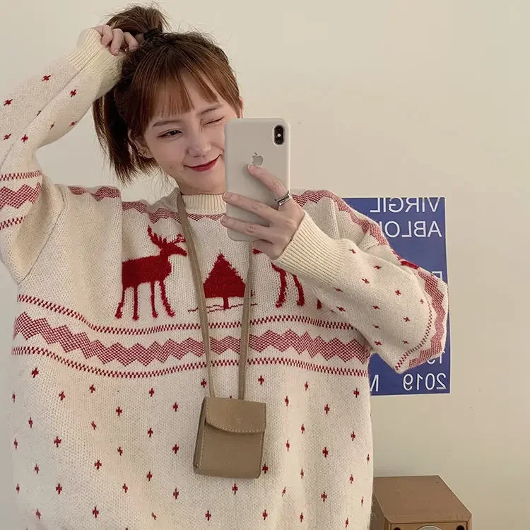 Womens sweater loose in autumn and winter thick Christmas deer sweater womens sweater 241025