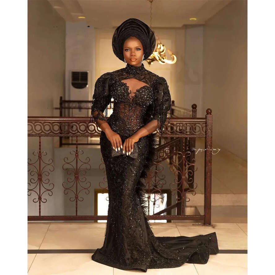 High Neck Beaded Tasse Aso Ebi Mermaid Prom Dresses 2024 African Corset Special Party Formal Gowns 0431