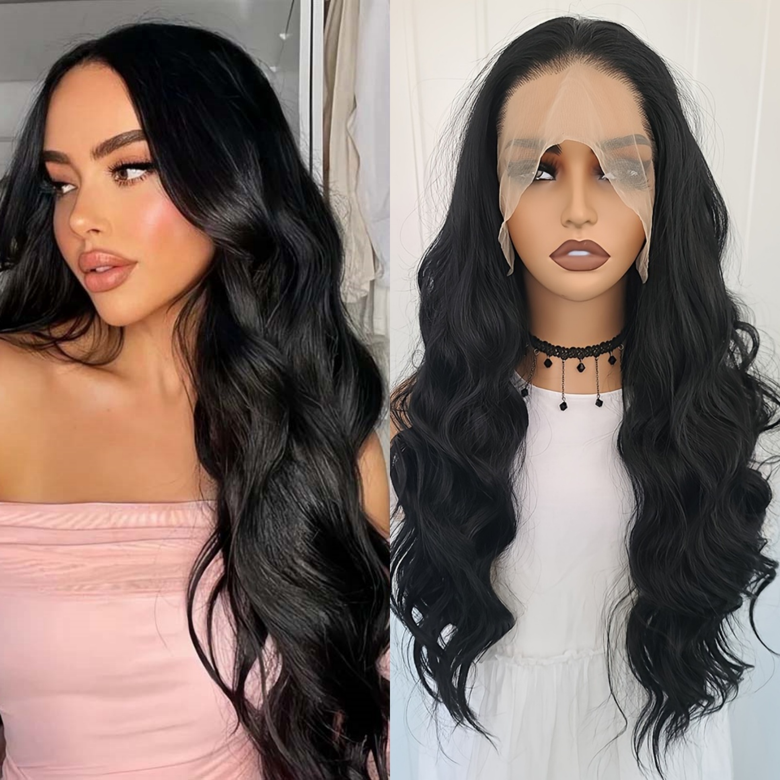 Black Front Wig Synthetic Hair Loose Body Wave Long Deep Curly Natural Wavy Colored 13X4 Lace Frontal Wigs for Women Party