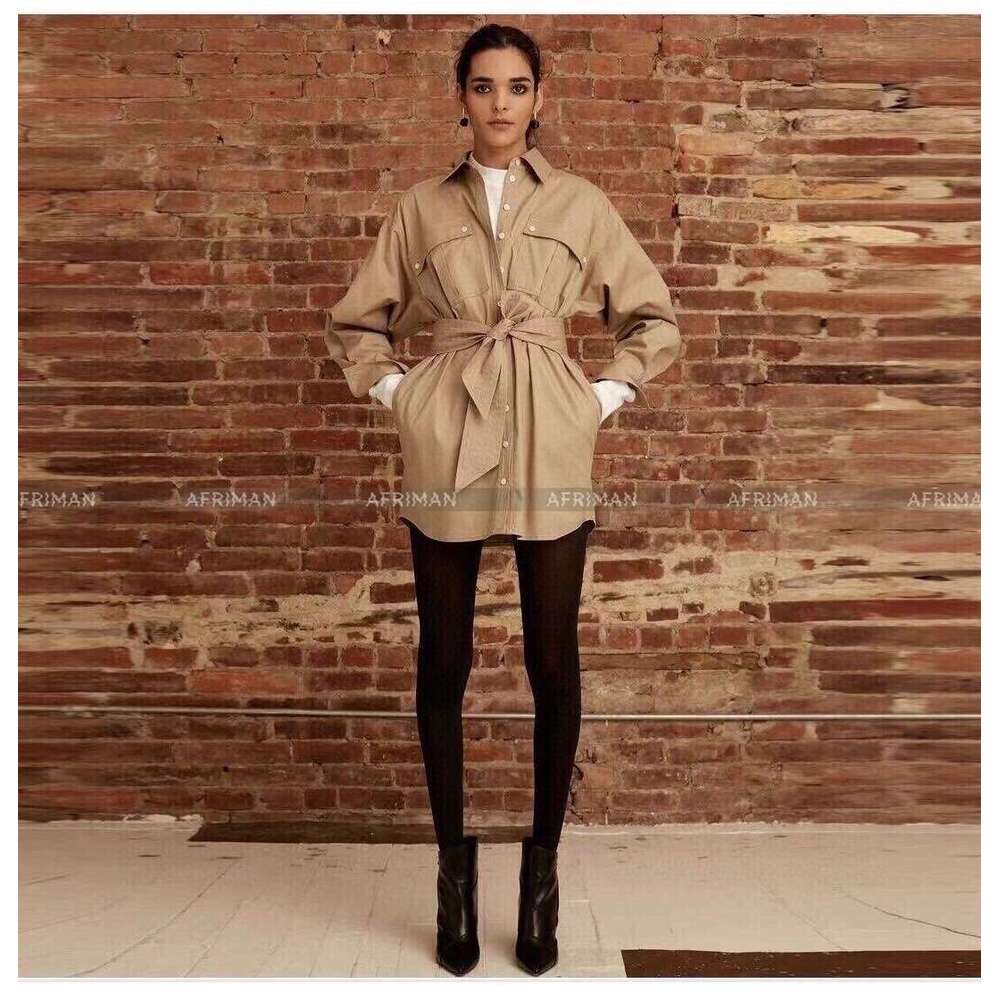2024 Autumn New Polo Collar Long Sleeve Single Breasted Lace Up Waist Canvas Shirt Dress