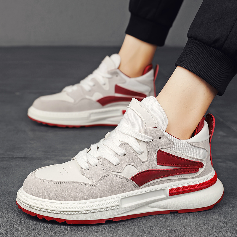 Autumn and winter new high top thick soled casual sports leather surface Forrest Gump running men's shoes