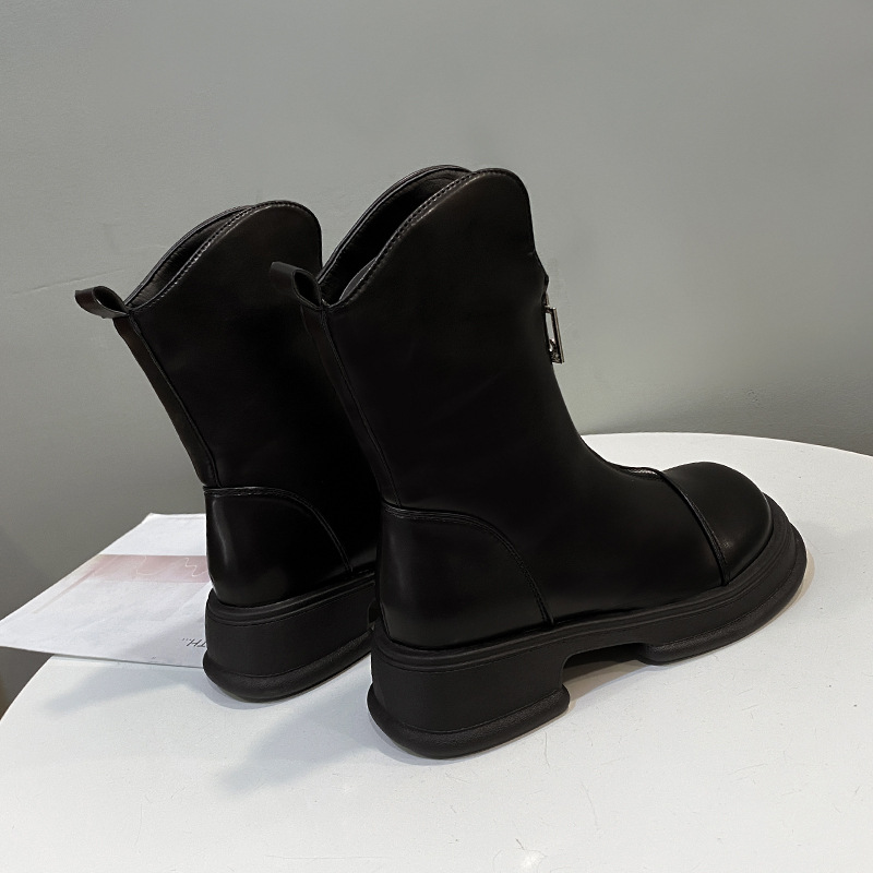 Women's Fashion Boots:Patent Leather Korean Version Plus Size Martin Boots Round Toe Versatile,Black,Free shipping