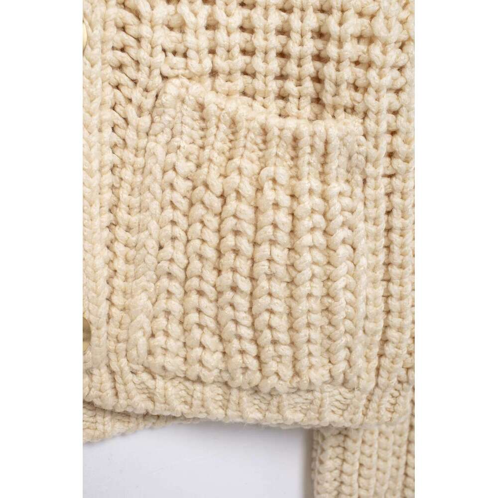 TRAFZA Women Fashion Cable Knit Gold-Color Button Jacket New Spring Fall Casual Simple Knitted Coat