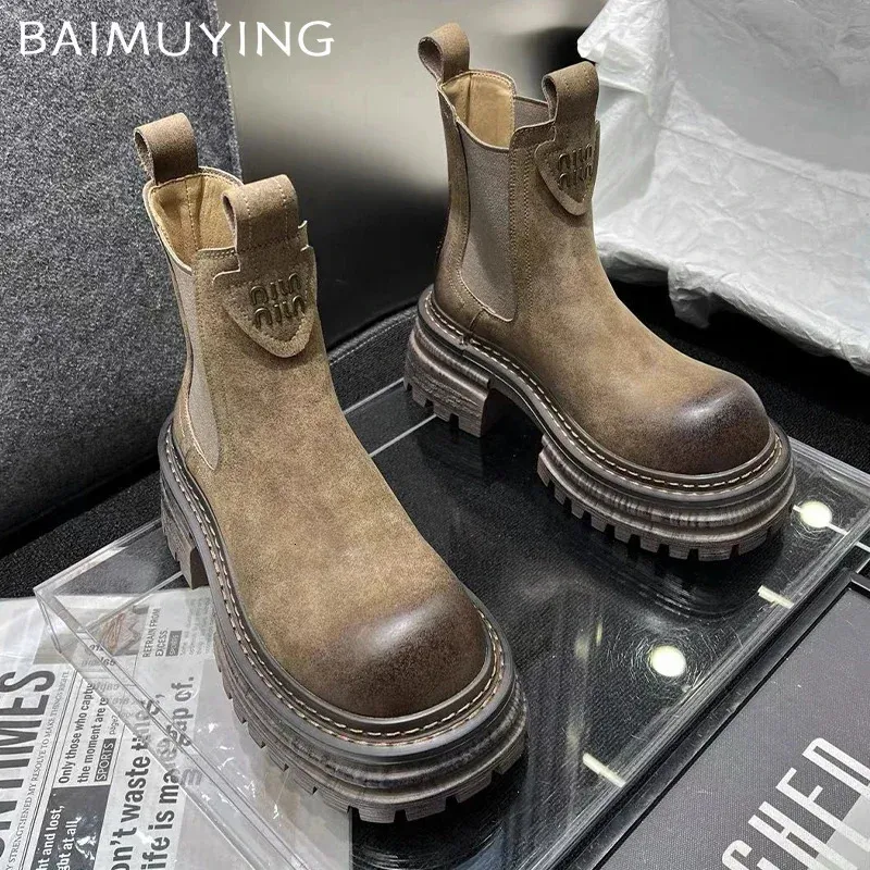 Womens ankle snow with platform soles Mid-heel fashion leather shoes womens Winter trend casual Goth style Knight boots Botas Mujer 241118