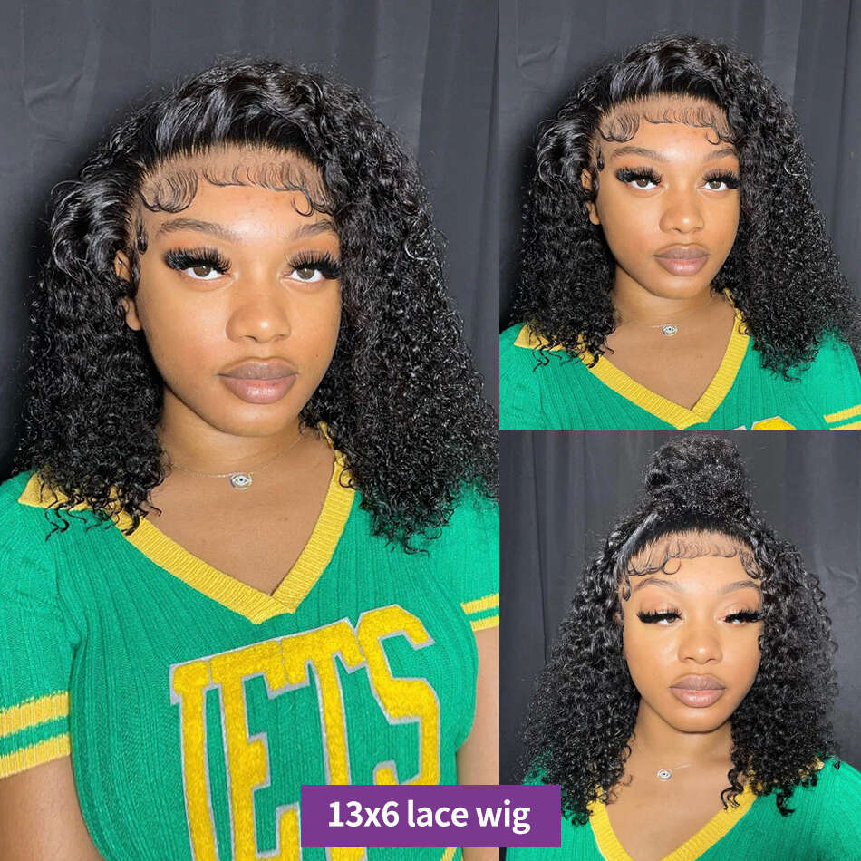 Density Curly Short Bob Wig x Lace Front Human Hair Wigs Pre Plucked Loose Deep Wave HD Transparent Frontal