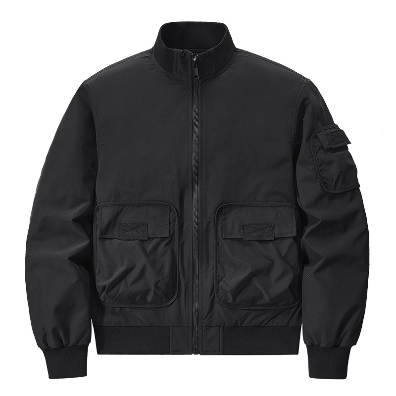 2024 new designer pilot stand up collar workwear, autumn and winter printed men's multi pocket jacket, cotton jacket