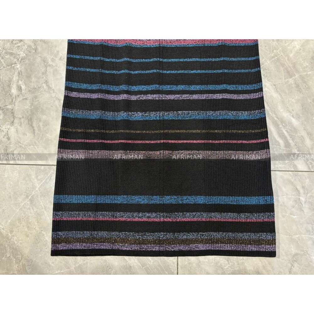 Women Round Neck Colorful Striped Long Sleeve Knit Midi Dress