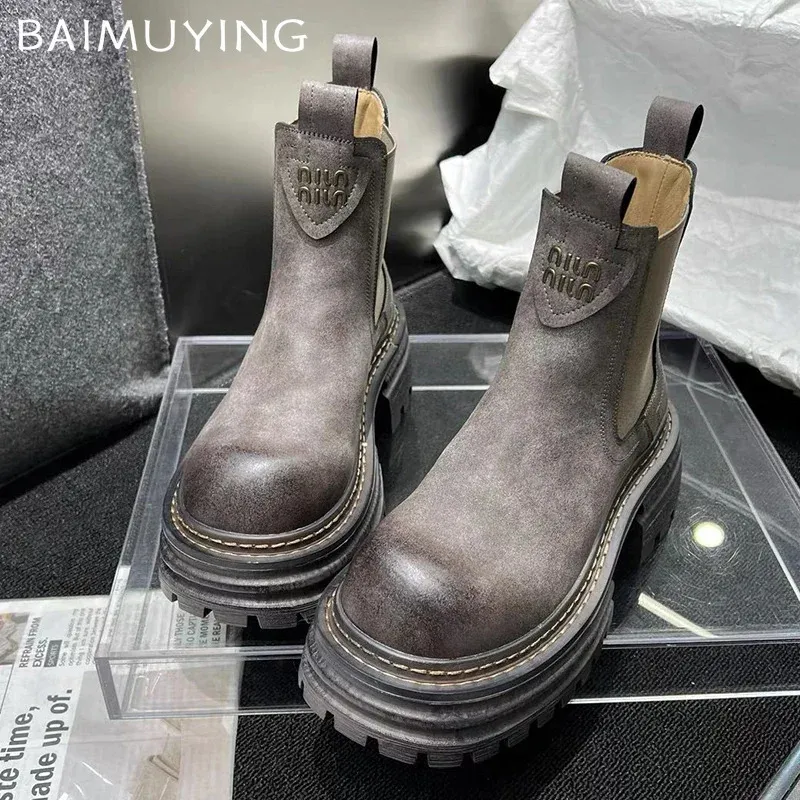 Womens ankle snow with platform soles Mid-heel fashion leather shoes womens Winter trend casual Goth style Knight boots Botas Mujer 241118