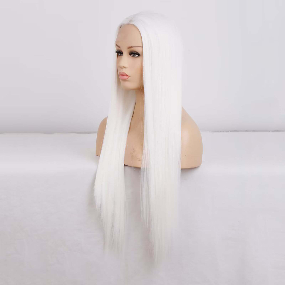 Snow White Wigs for Women Long Straight Sier Frontal Synthetic Lace Front Wig Glueless Natural Haire Daily Party Cosplay