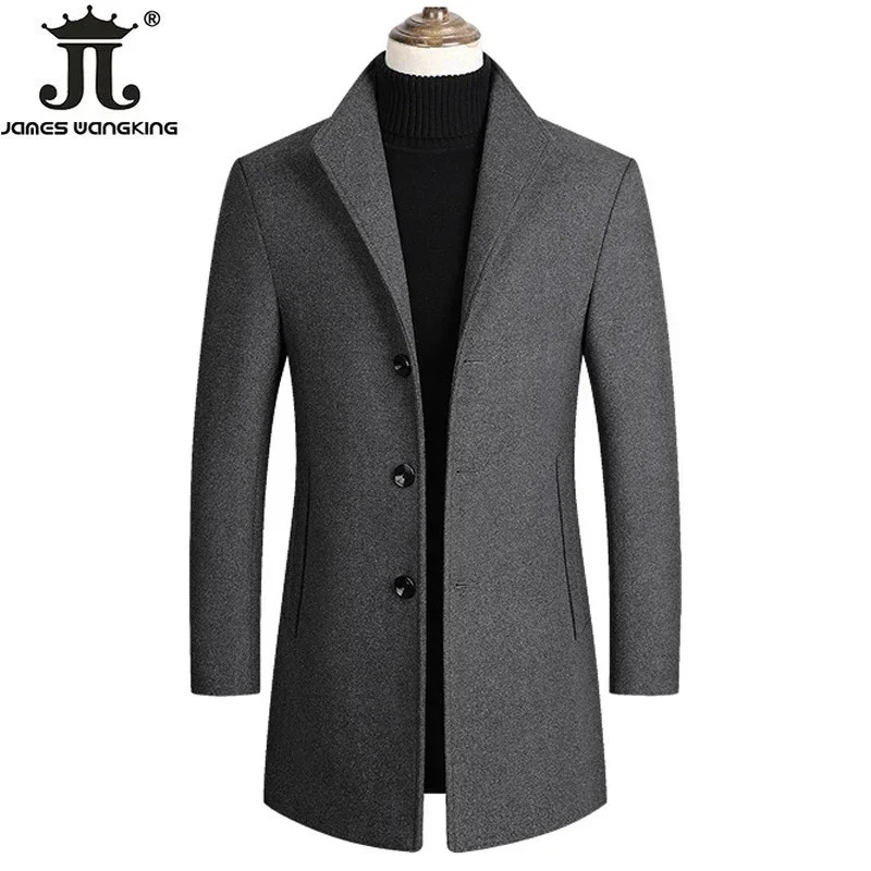 Autumn and Winter High-end Boutique Warm Woolen Business Casual Woolen Long Coat Male Woo Jacket Grey Black Camel 241028