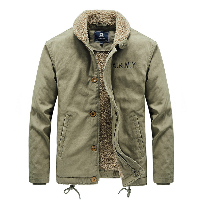 2024 New Designer Lamb Short Men's Winter Thick Leather Collar Plush Work Clothes Pilot Jacket Lamb Wool Cotton Jacket