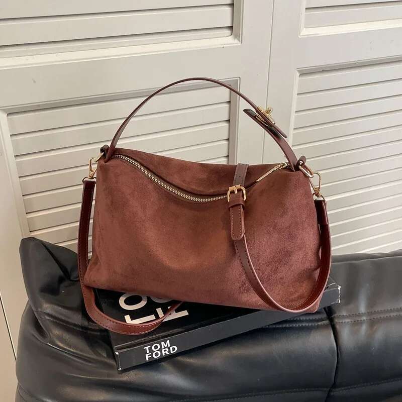 Zipper Fashion Suede Simplicity Shoulder and Crossbody Bags Solid High Quality Handbags for Women 2025 Classic Versatile Hbags