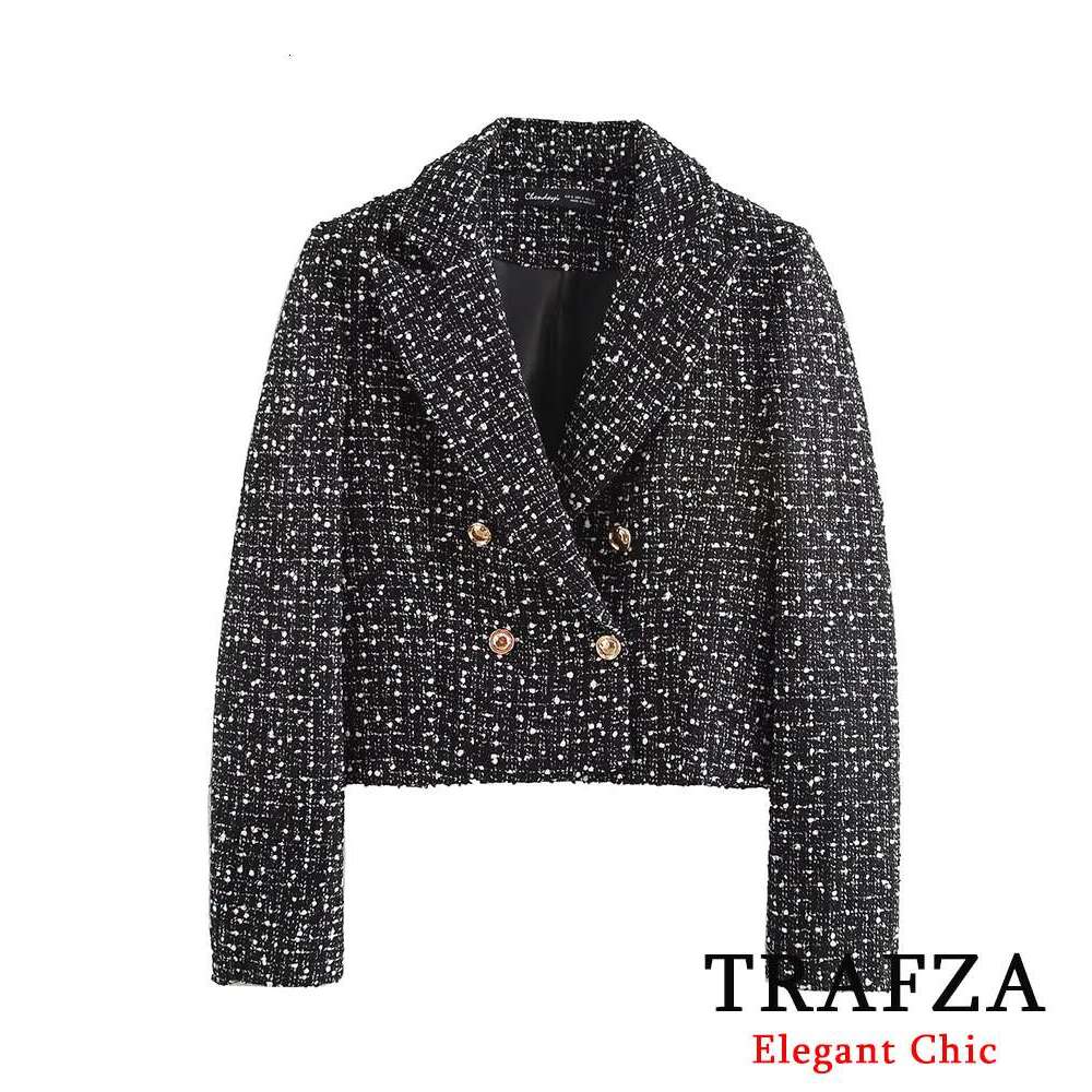 TWomen Vintage Soft Tweed New Fashion High Street Short Fall Winter Coat Double-Breasted Jacket