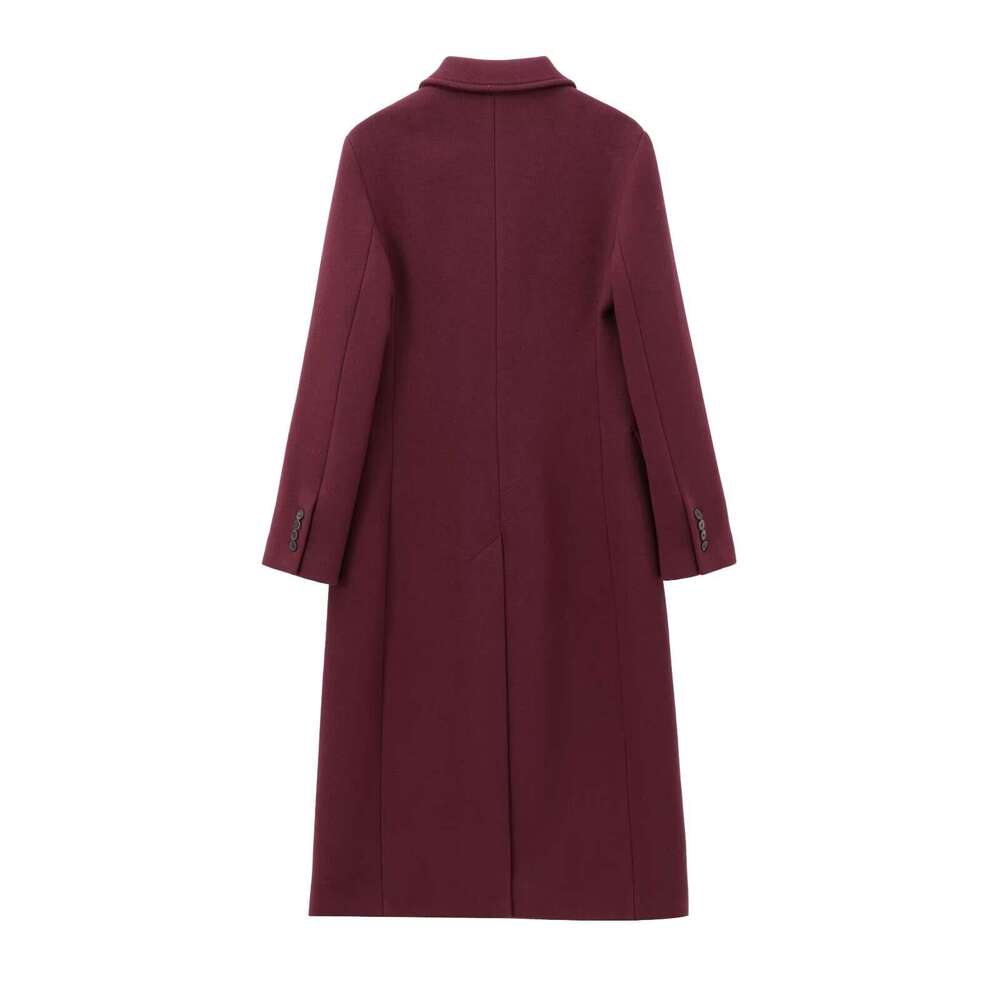 TRAFZA Elegant Blended Women's Lapel Double-Breasted Bury With Ed New 2024 Fall Winter Fashion Long Coat