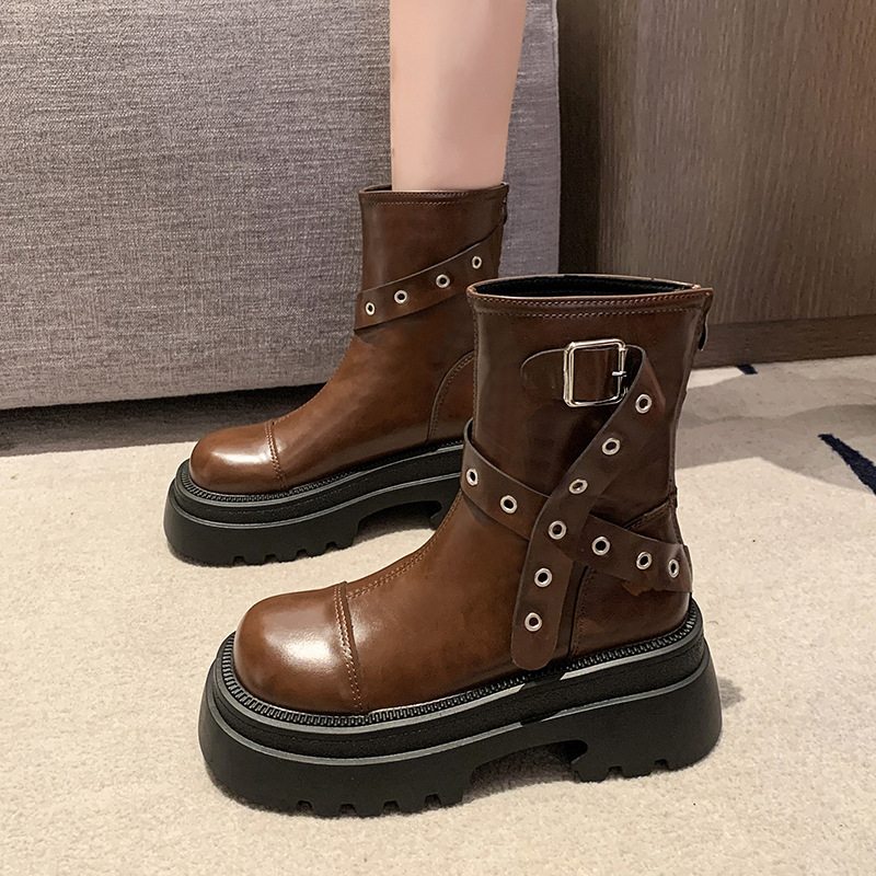 Women's Fashion Boots:Thick Sole Increase Height Short Martin Boots Winter New Style Design Sense,Black/Beige/Brown,Free shipping