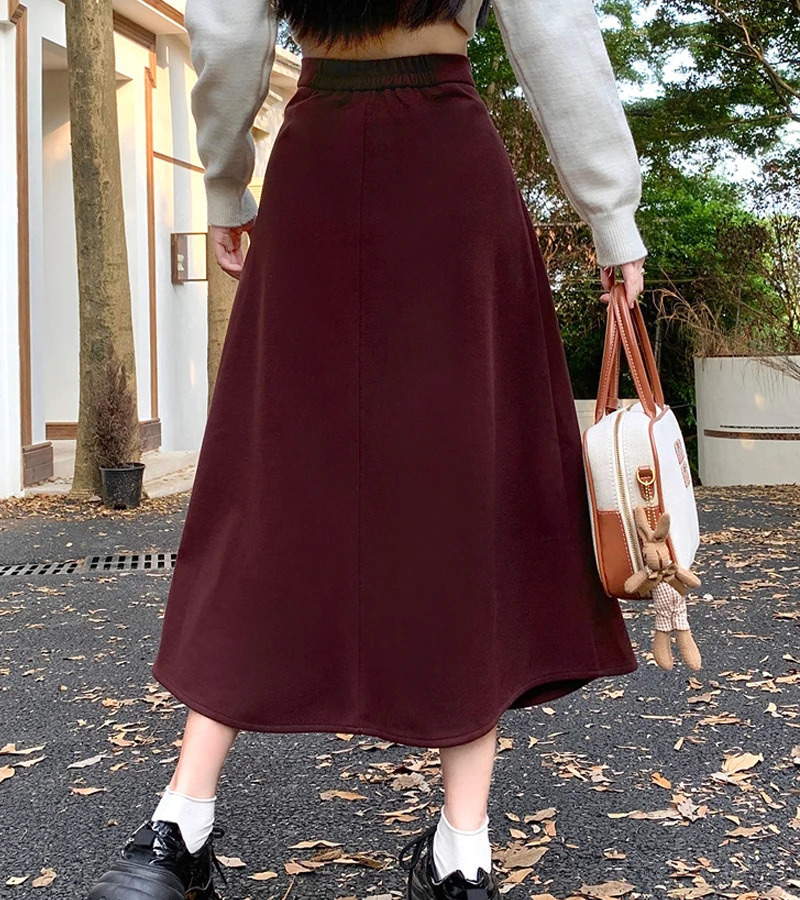 Wool Irregular Skiing Womens Autumn and Winter Style Korean Style Fashion Elegant High Waist Medium Length Casual Skiing 241028