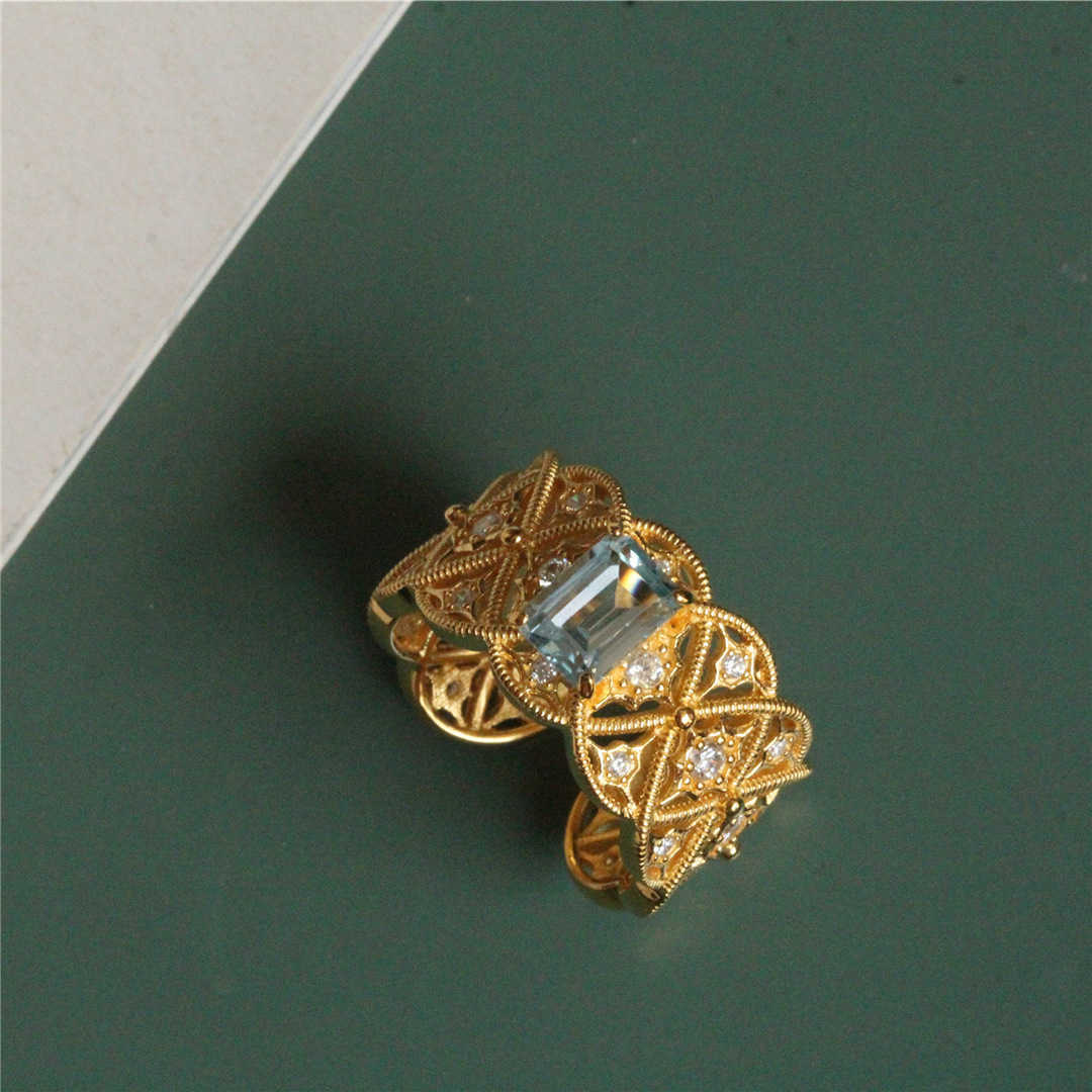 Vintage fashion ins exquisite Italian craft gorgeous hollowed Topaz peridot high touch open ring W240925