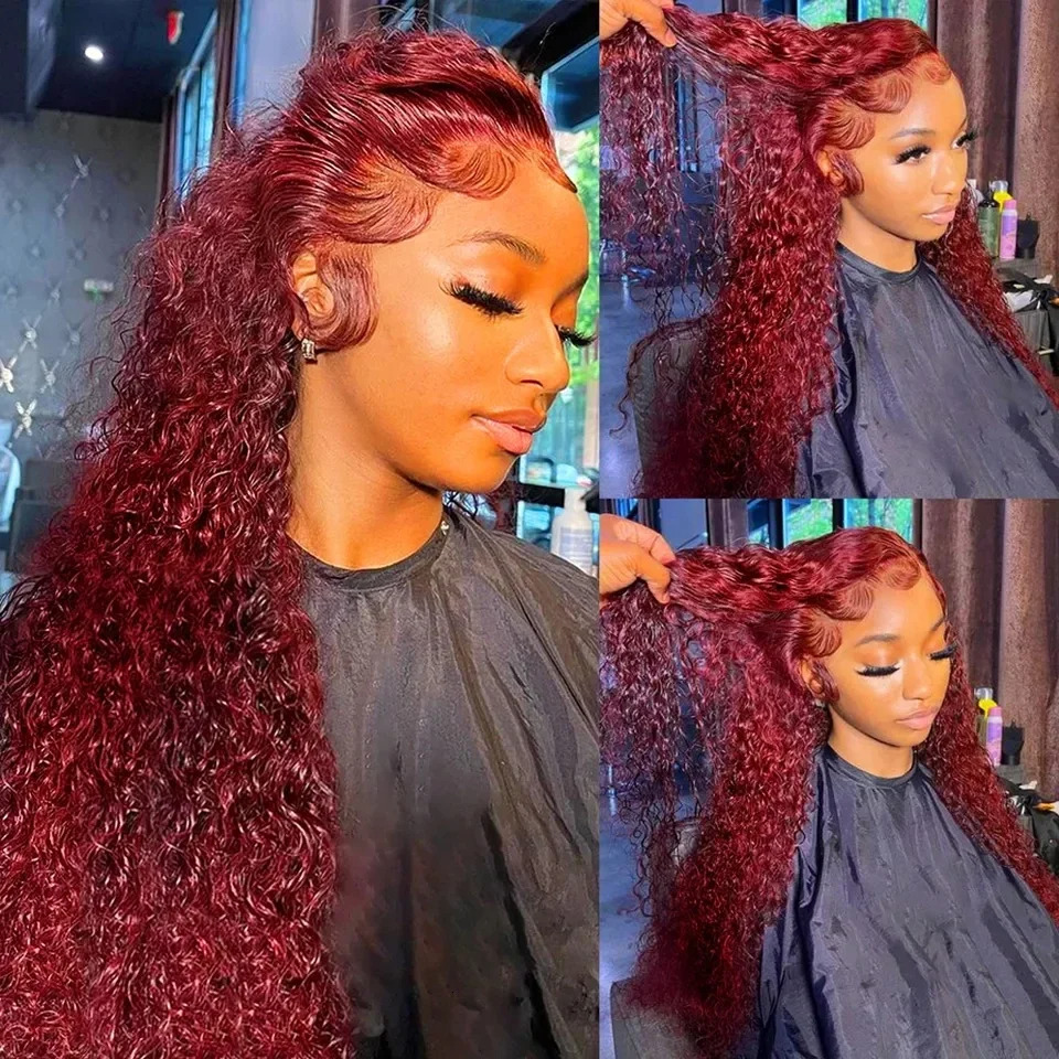 99J Bury Human Hair Curly wigs Colored 13X6 Hd Lace Frontal 13X4 Deep Wave Water Red Wig