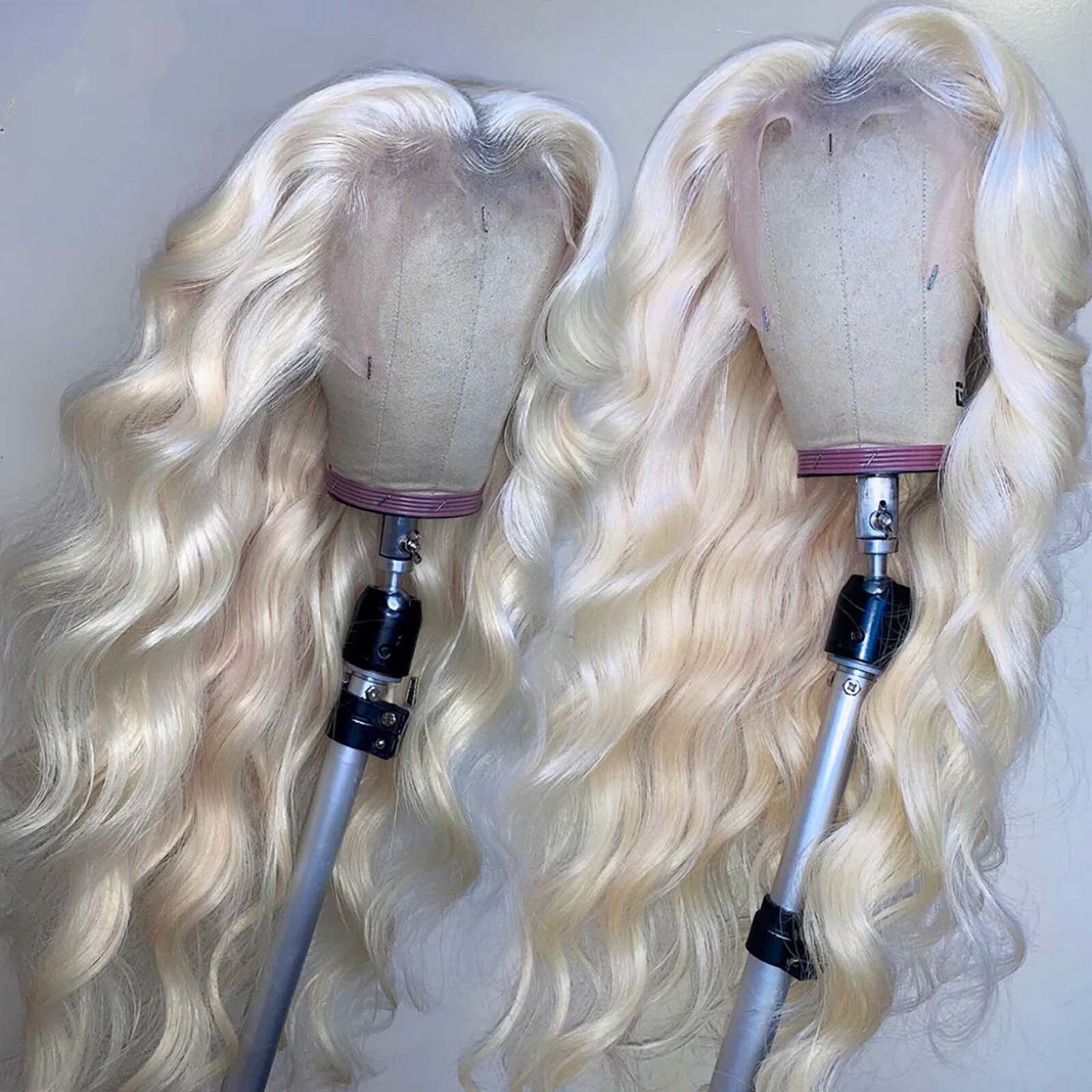 White Platinum Blonde Body Wave Synthetic Front Wig Glueless Long Natural Wavy Hair Frontal Lace Wigs for Women Fashion