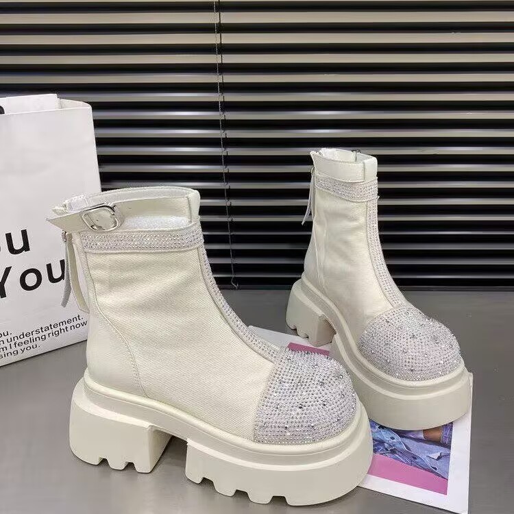 Women Fashion Boots:Thick Sole Increase Height Martin Boots Diamond Design Winter,Black/Beige/Light Tan,Free shipping