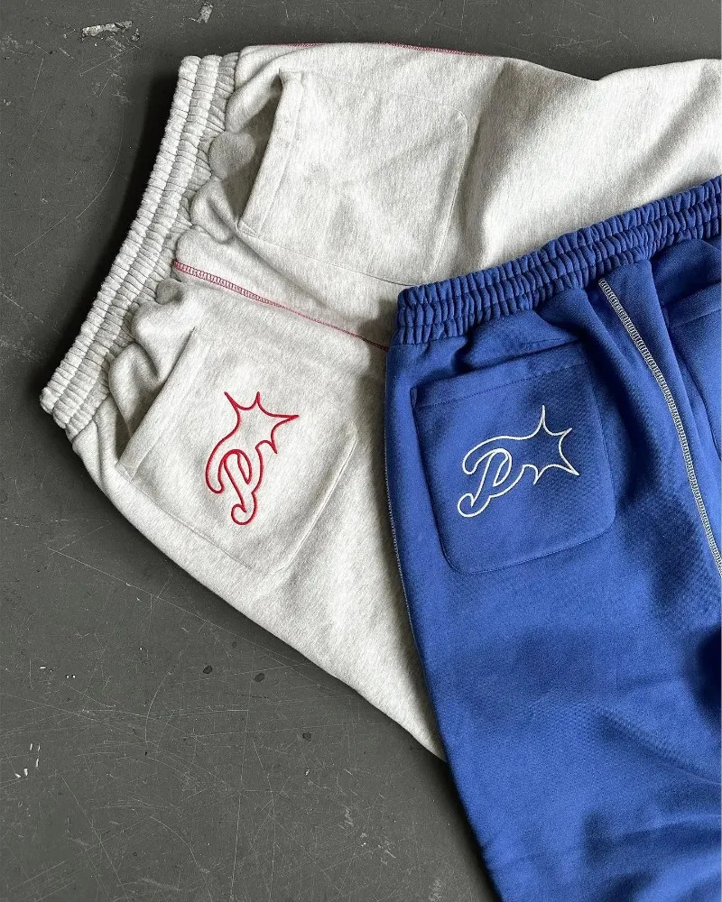 American Trendy Trousers Embroidered Loose Straight Pants Men Y2K High Street Wideleg Floor Mopping Pant 241024