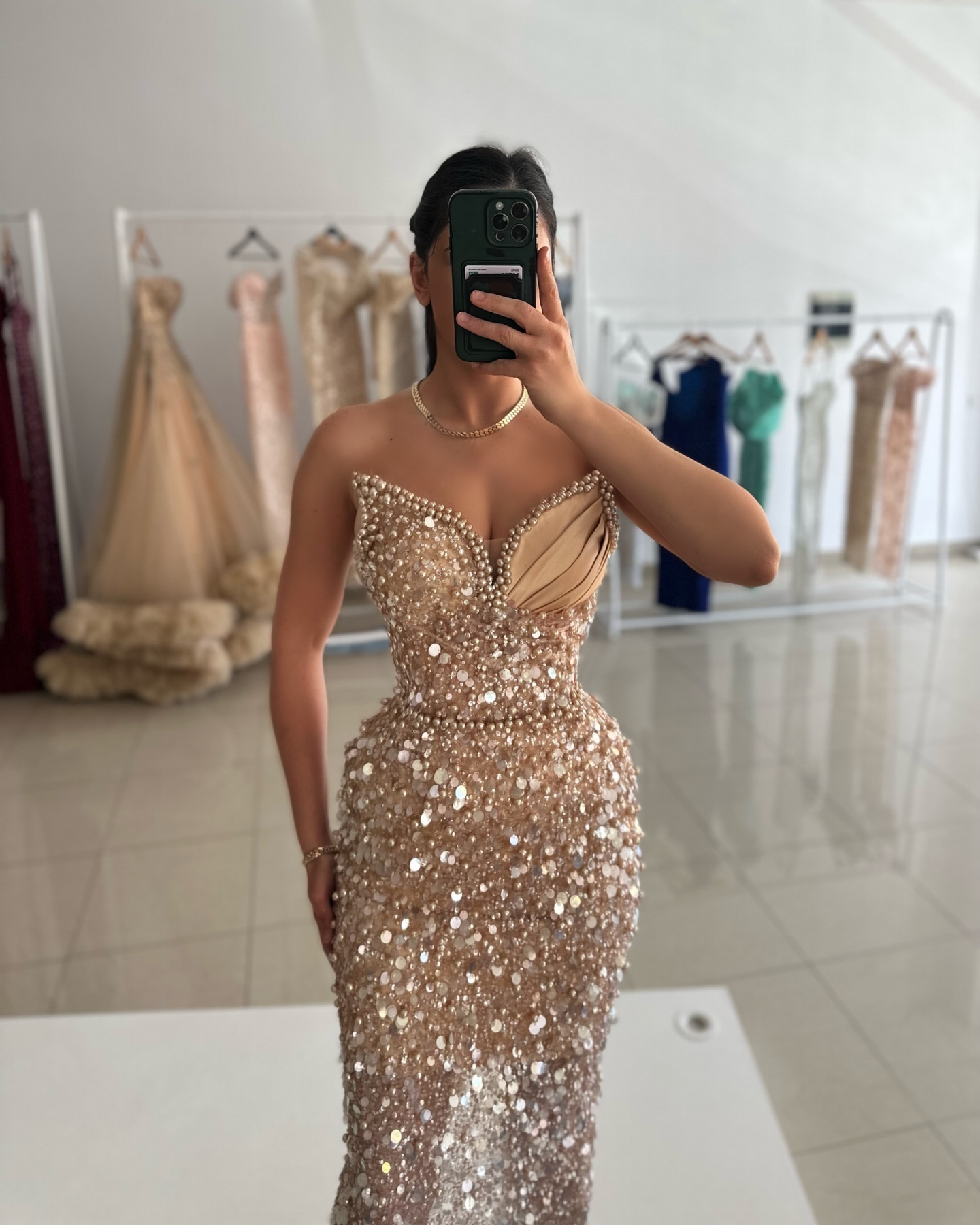 Elegant pearls champagne Evening Dresses sweetheart sheath evening gown sequins peplum formal prom dresses for women