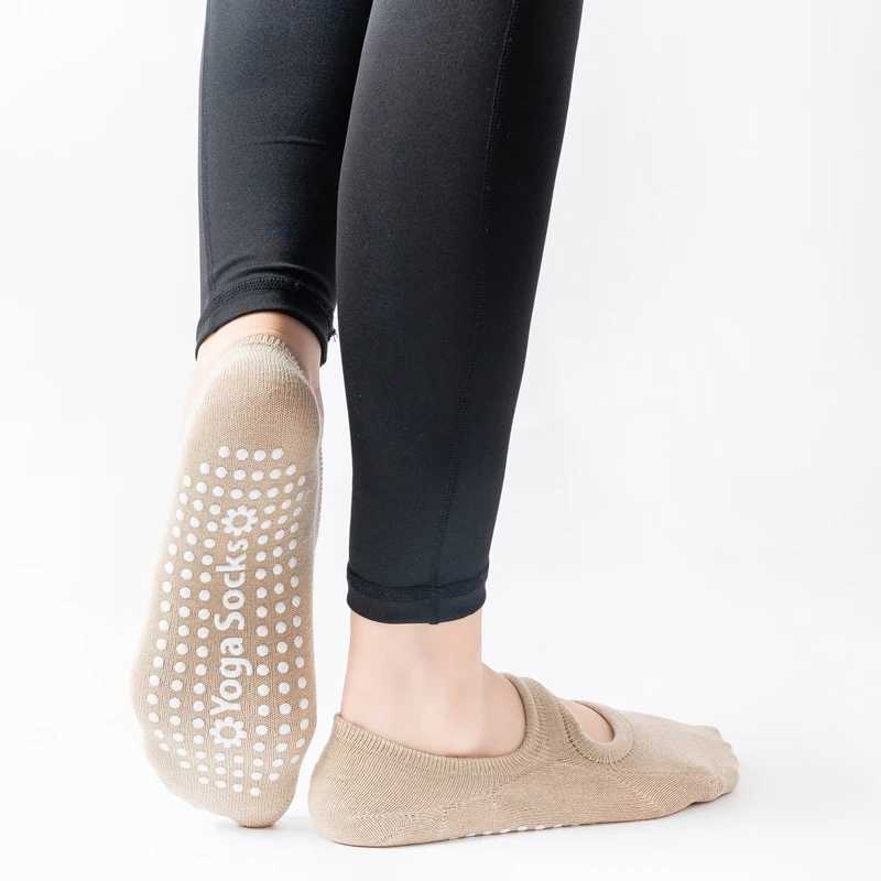 3 pairs of womens non slip Pilates backless cotton womens sports and dance sliders barefoot socks W241028