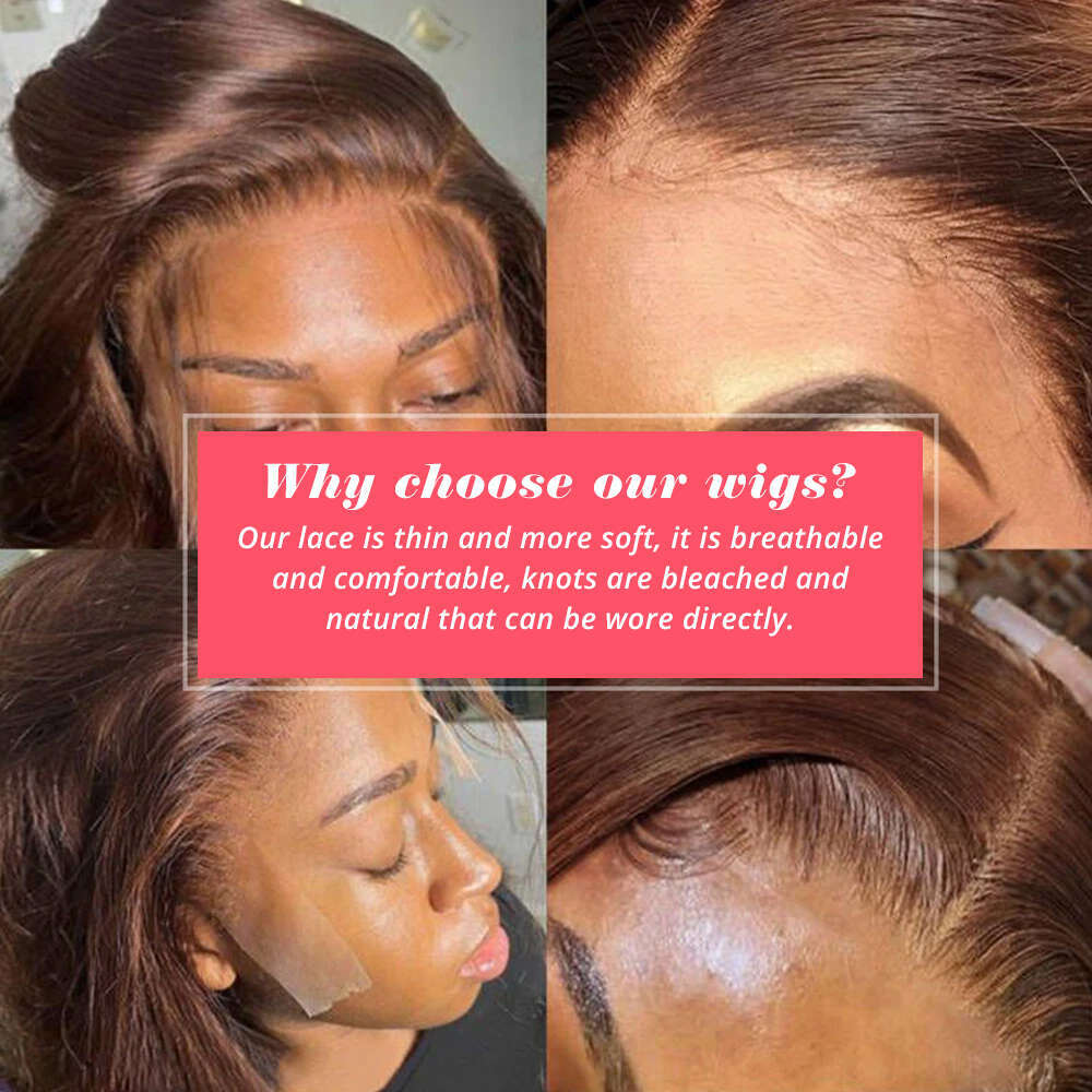 x Lace Front Wig Bob Human Hair Brown Straight Full Density HD Transparent Frontal Wigs bob hair lace front wig