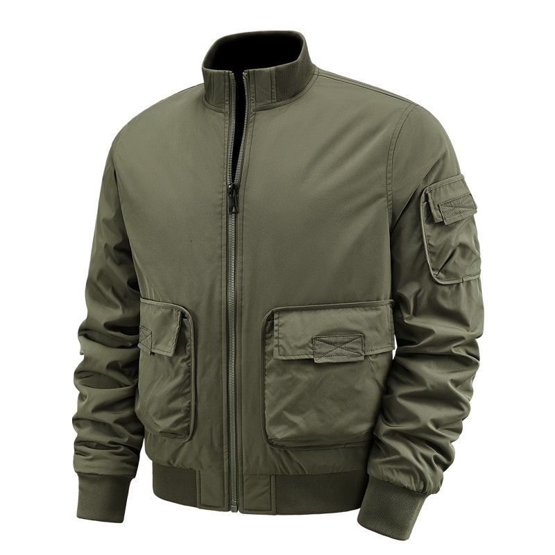 2024 new designer pilot stand up collar workwear, autumn and winter printed men's multi pocket jacket, cotton jacket