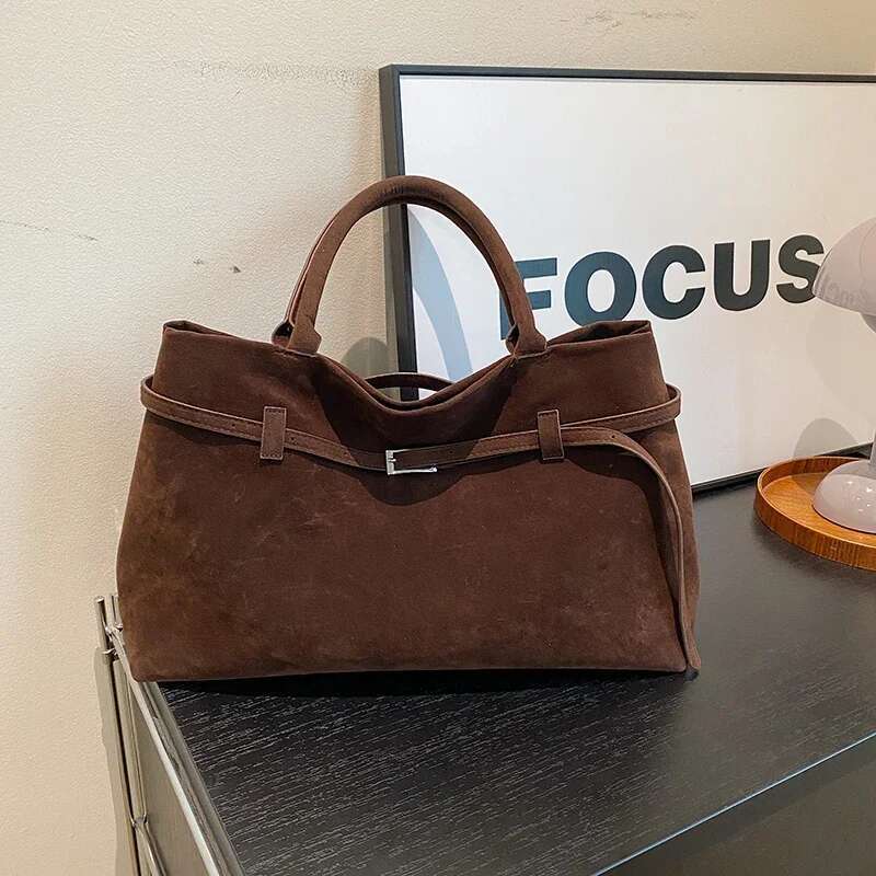 Decorative Buckle Design Solid Faux Suede Handbag Large Capacity Hasp Casual Tote 2025 Hot Sale Bags for Women Bolsas Femininas