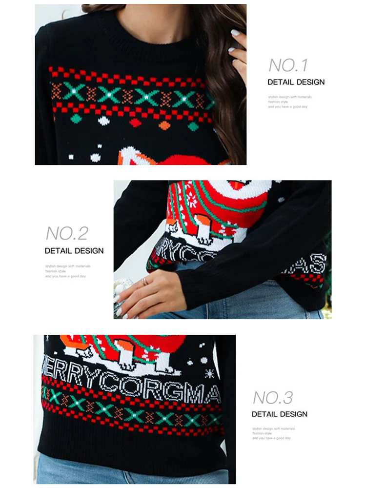 Ugly Sweater Christmas Xmas Sweater Women Cartoon Corgi Dog Holiday Sweaters Pullover Top Jumper Autumn Winter