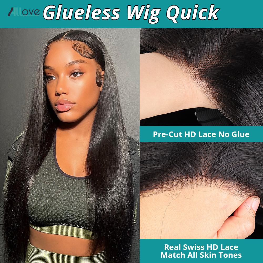 Allove Ready To Go Pre Cut Glueless 13x4 Transparent Straight Lace Front For Women Bleached Knots Wig