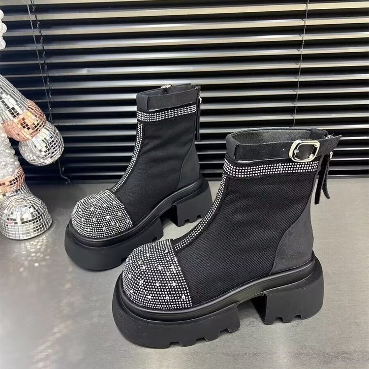 Women Fashion Boots:Thick Sole Increase Height Martin Boots Diamond Design Winter,Black/Beige/Light Tan,Free shipping