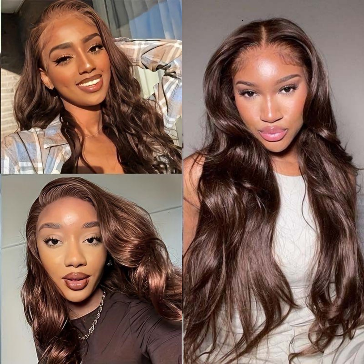 RONGDUOYI Chocolate Dark Brown Long Wavy Synthetic Frontal Wigs for Women Glueless Natural Haire Wave Hair Wig Daily Party