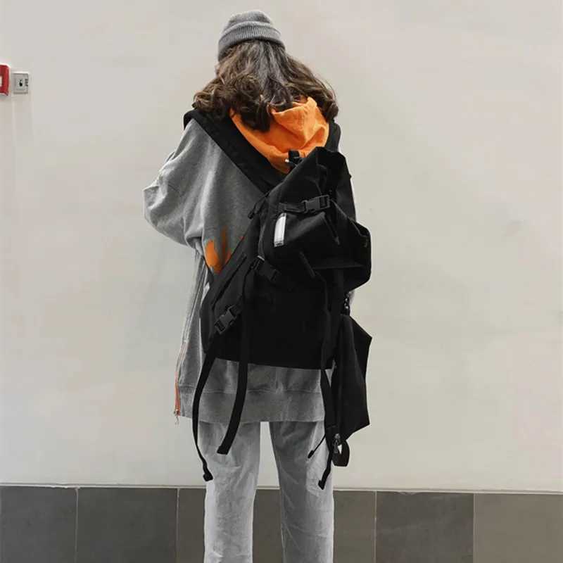 2024 Functional Hip Hop Tactical Techwear Backpack Men Women Drawstring Ribbons Outdoor Motorcycle Travel Casual School Bags 241028