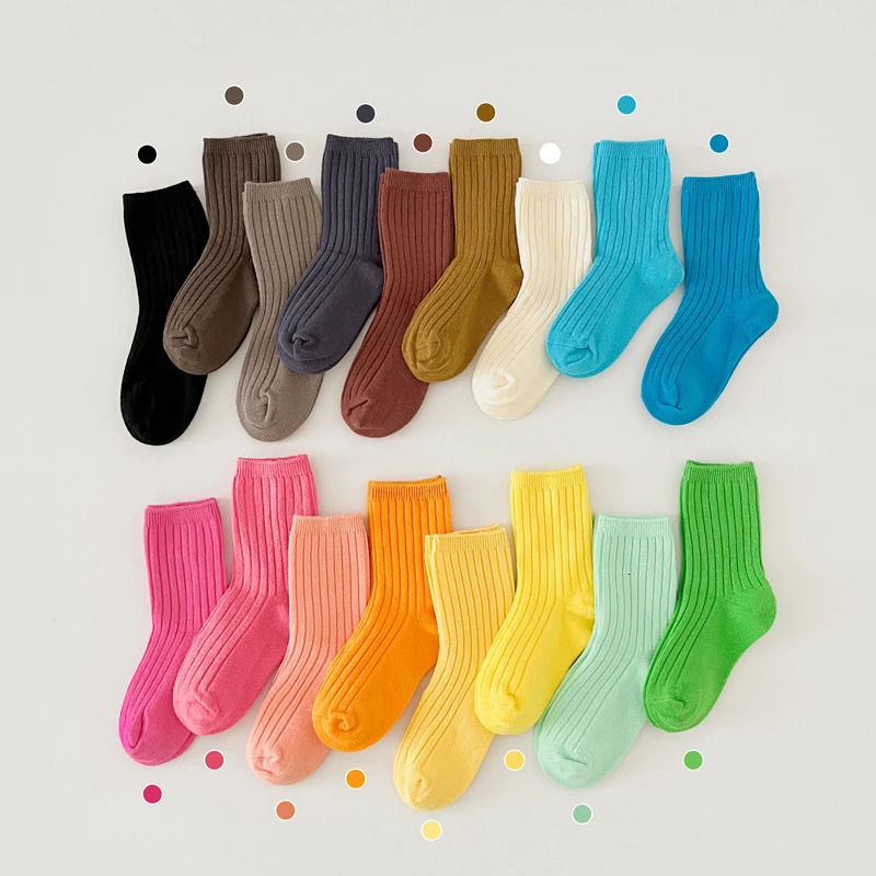 17 Colors Childrens Casual Socks Ribbed Boys Girls School Sock Toddlers Ankle Sock Cotton Striped Baby Socken For Kids 1-9Y 241028