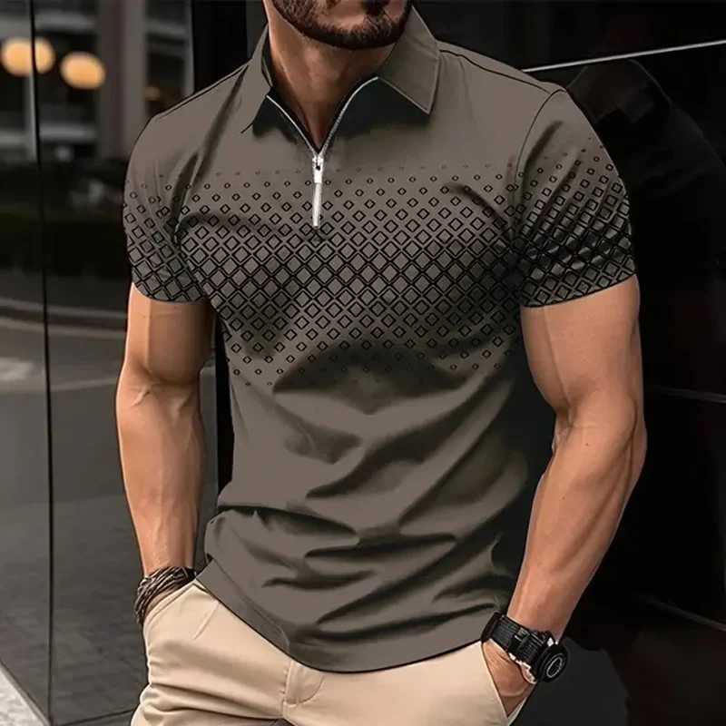 Mens Polo Shirt Zipper Polos Lapel Shirt Golf Shirt Prints Geometry Outdoor Street Short Sleeve ClothingXJ241211