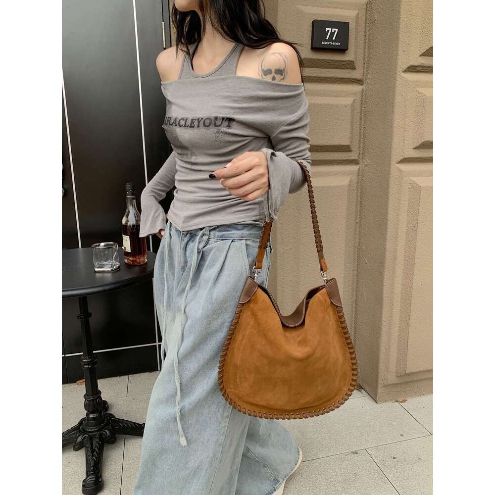 vintage frosted cowhide hand woven ing large capacity womens single shoulder saddle bag diagonal cross purse