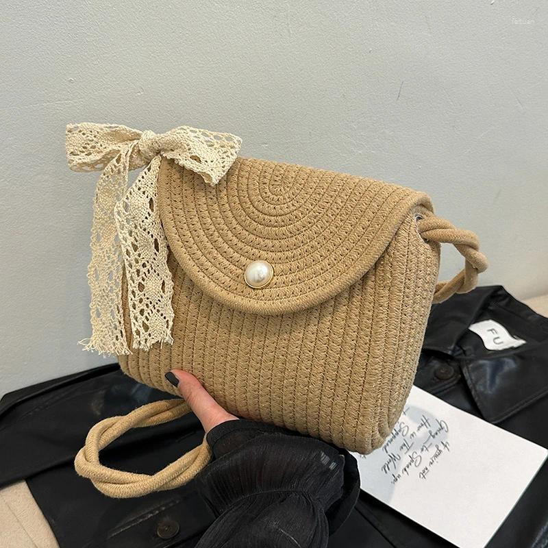 2025 NEW Totes Pastoral Summer Shoulder Bag With Cute Lace Bow Crossbody Tote For Women Beach Picnic Vacation zhanyishengli