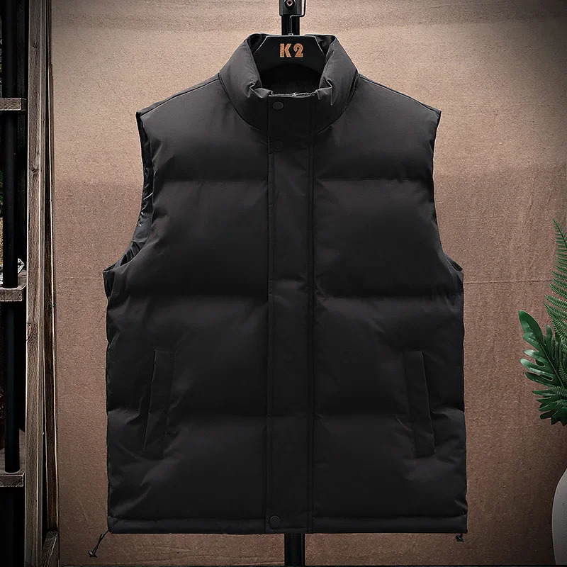 Solid color jacket winter warm vest outerwear windproof jacket cotton vest mens sleeveless jacket 241028