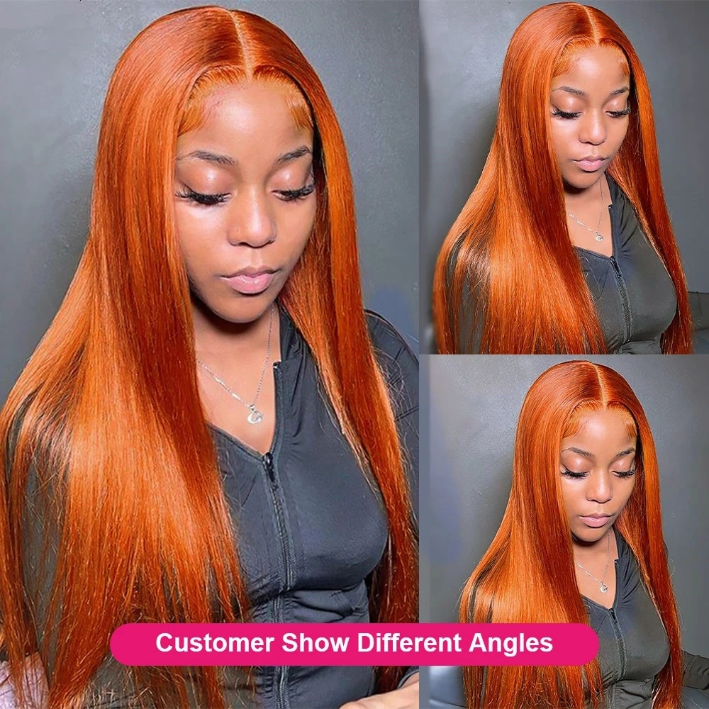 250 Density Straight Ginger Orange Human Hair Wig Lace Front 13x6 13x4 HD Frontal Colored Wigs Preplucked For Women 30 36 Inch